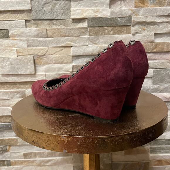 Van Eli 8N Suede Wedge Pumps | Plum Purple, Grommet Trim, Comfort Heels - Picture 3 of 8